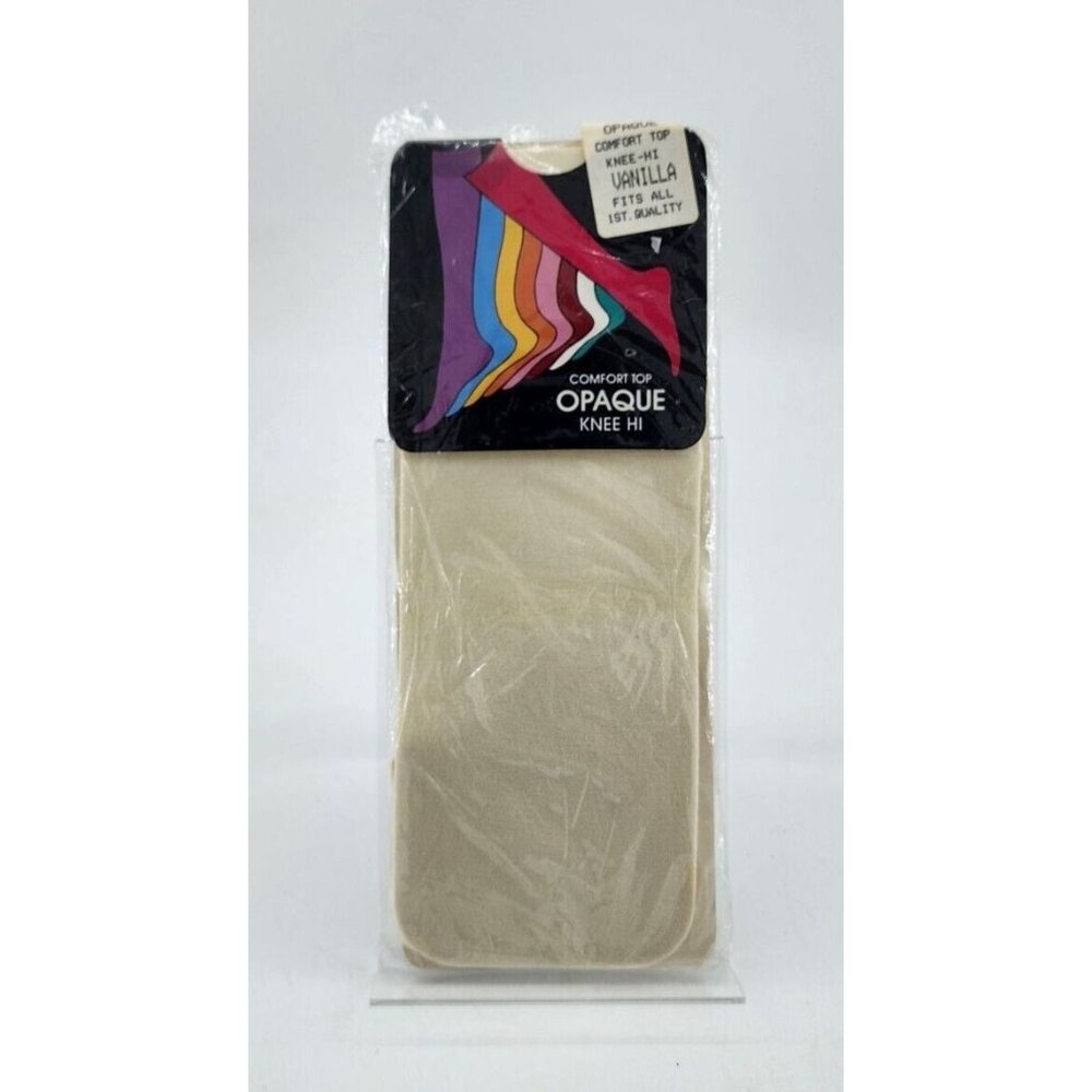Vtg Comfort Top Opaque Knee Hiās Nylon Stockings Vanillaā Fits All Retro Package